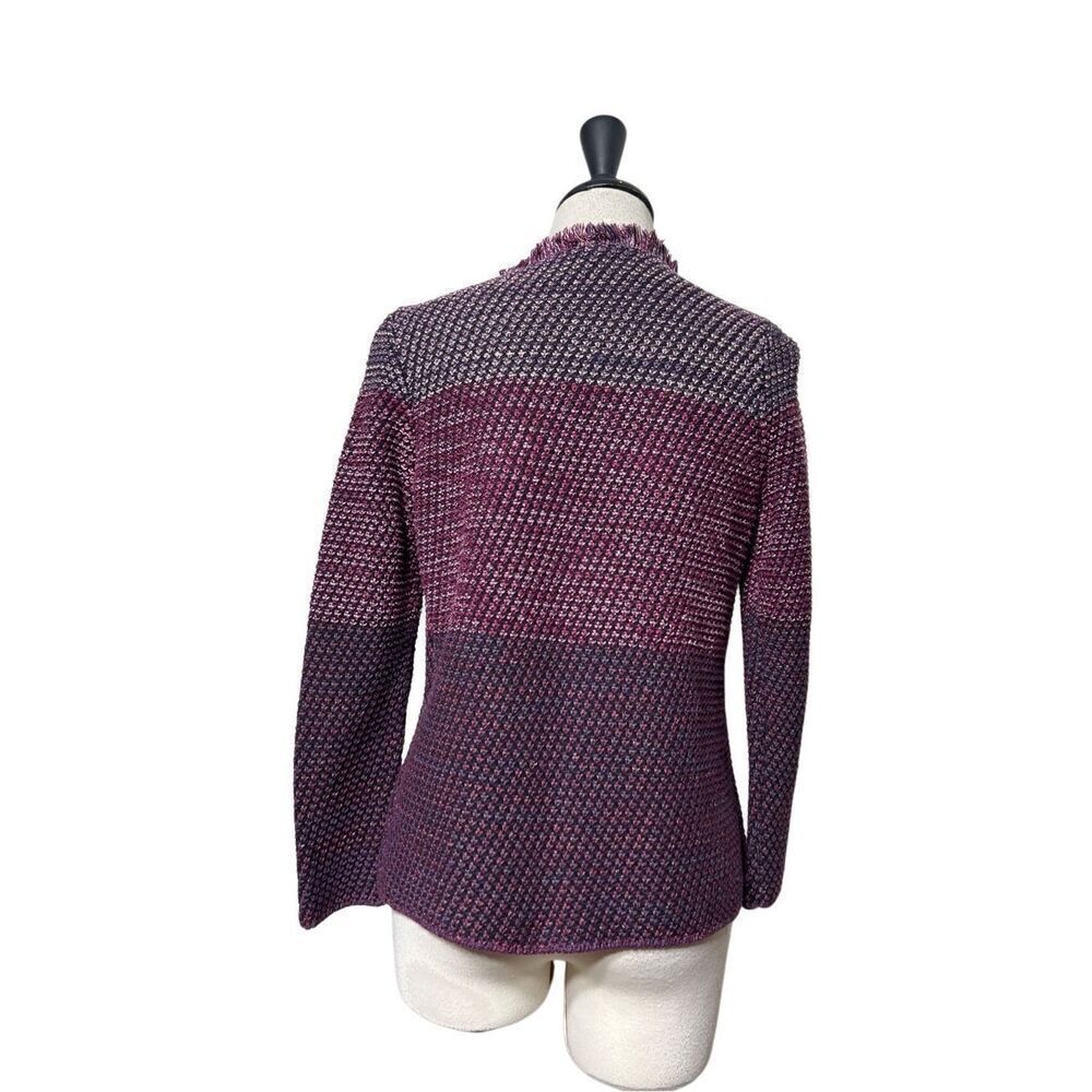 Chico's Purple Print Nubby Long Sleeve Cardigan Sweater Jacket Blazer O Petite - Picture 3 of 4